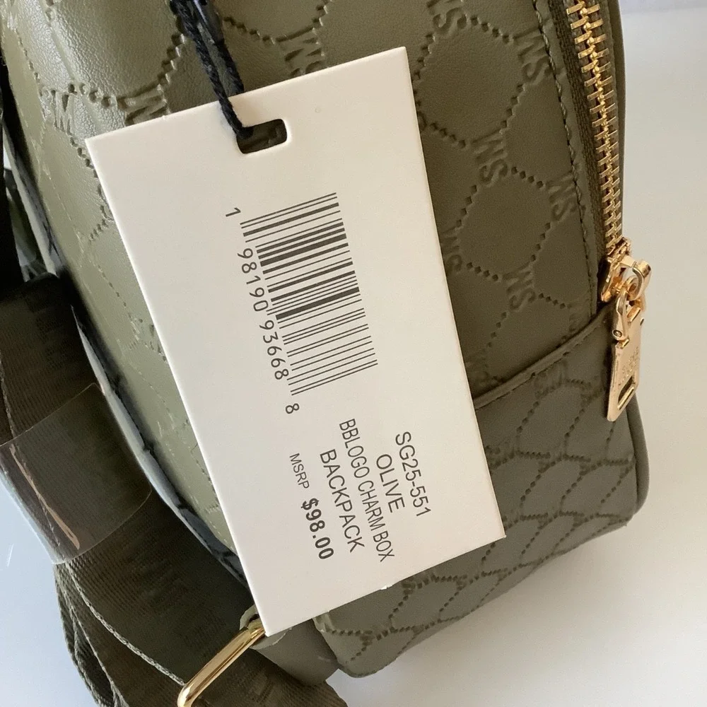 Steve Madden Backpack & Bag Charms Box Set Olive Green Quilted Faux Leather NIB